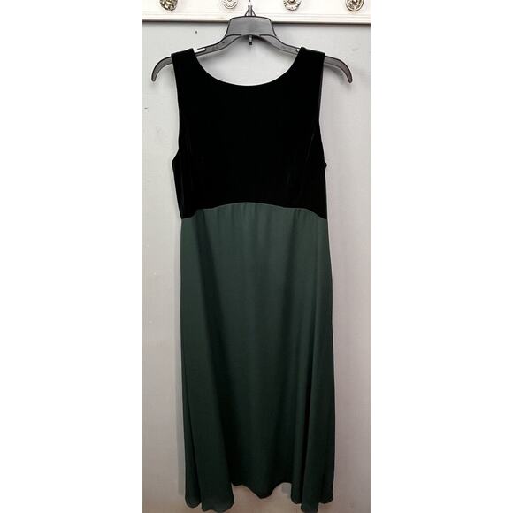 Vintage 90s Rhapsody Velvet Dress Womens 14 Green Formal Long Maxi Drapey Witchy - Picture 1 of 9